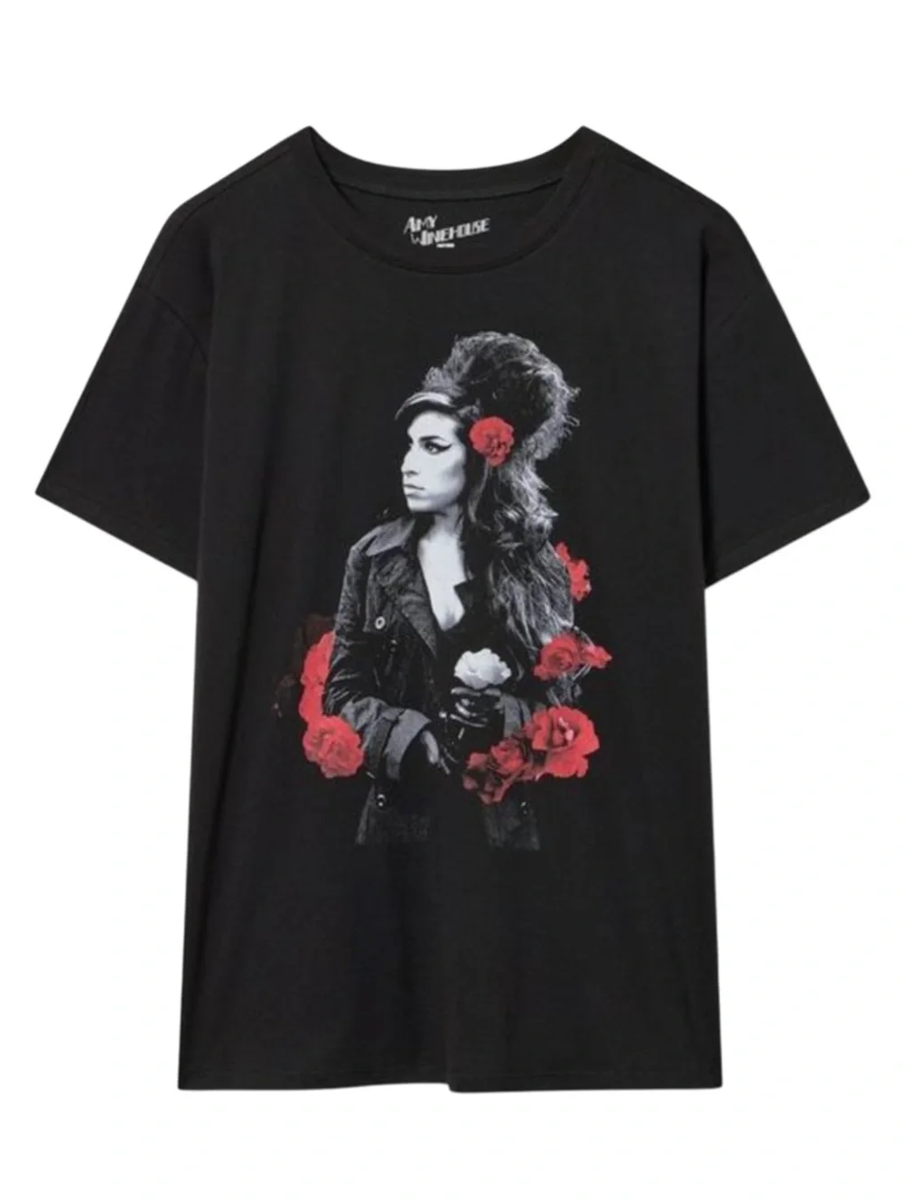 torrid Amy Winehouse Relaxed Jersey Cotton Black Graphic Tee with Red Rose Motif - Picture 1 of 5